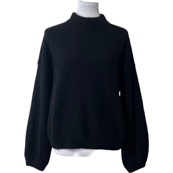 BANANA REPUBLIC‎ balloon sleeves Wool Alpaca Blend Black Mock Neck Sweater XS - Picture 2 of 12